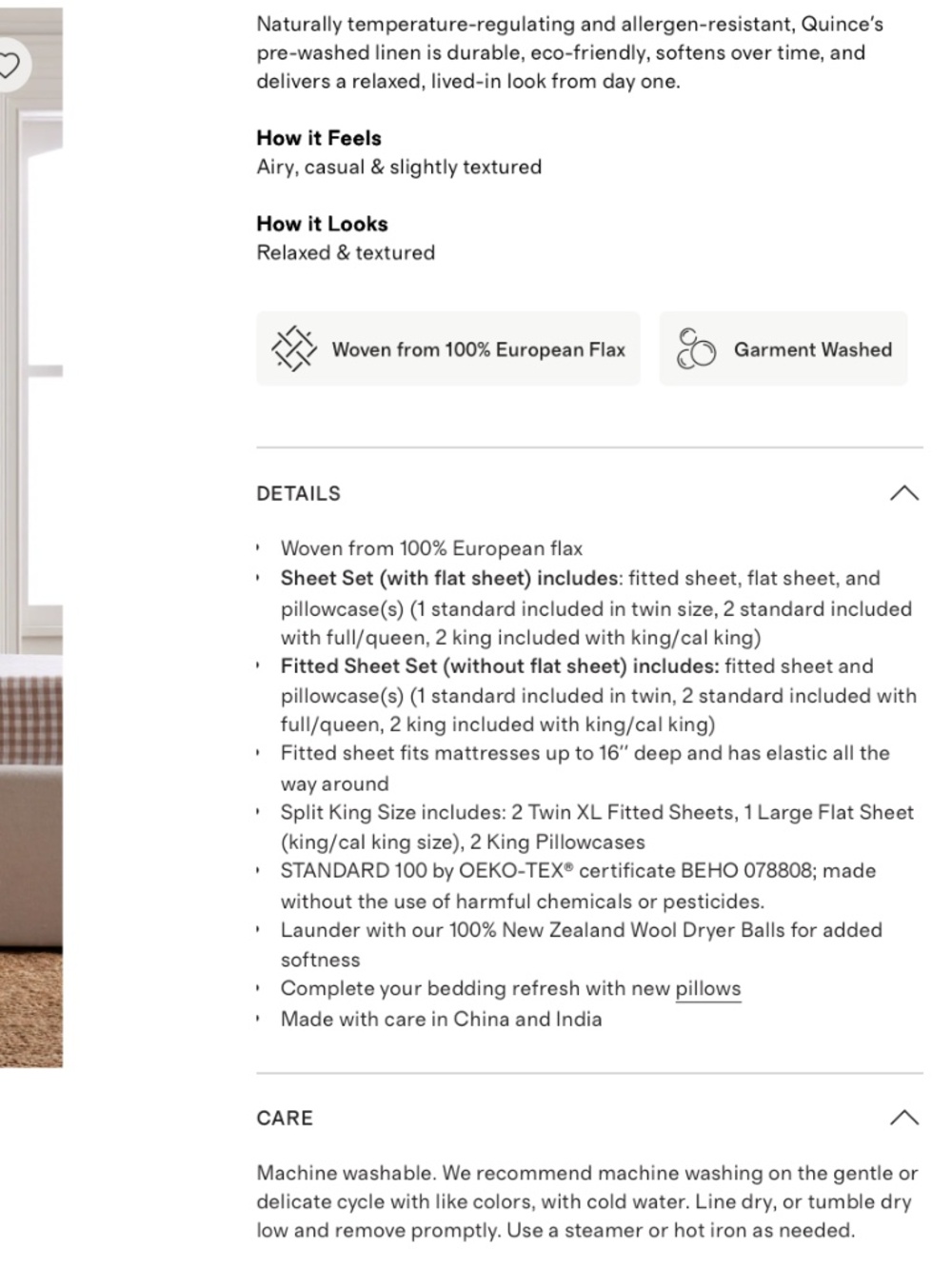 QUINCE European Linen Sheet Set, Queen - Picture 5 of 6